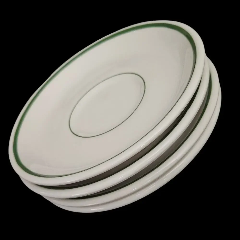 Buffalo China Green Stripe Restaurant Ware Saucers Set of 4 Vintage USA
